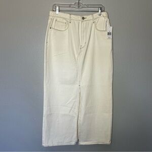 Blank NYC ECRU Maxi Denim Skirt Women 29 Cream Front Slit Pockets Zip NWT